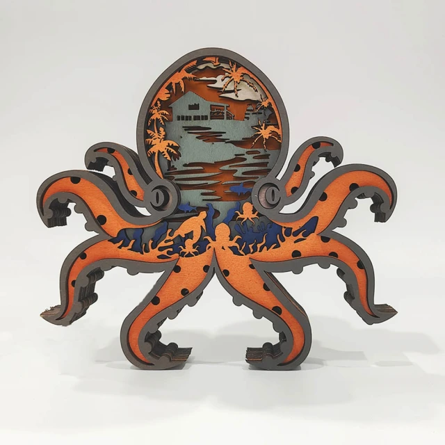 Octopus Wooden Animal Statues, for Home Desktop & Room Wall Decor, Gift for Men and Kids